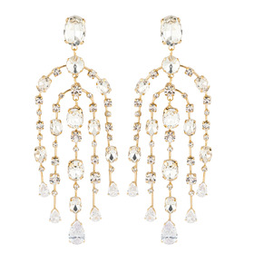 Golden long earrings with crystals