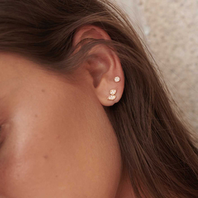 gold double stud earrings with diamonds