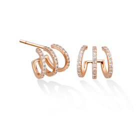 gold triple hoop earrings with diamonds