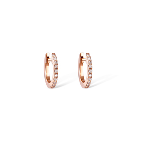 pink gold small hoop earrings with diamonds