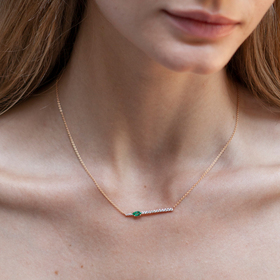 pink gold necklace with diamonds and emerald jardin de aire