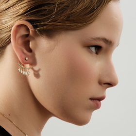 gold-plated curved stud earrings with sparkling pendants