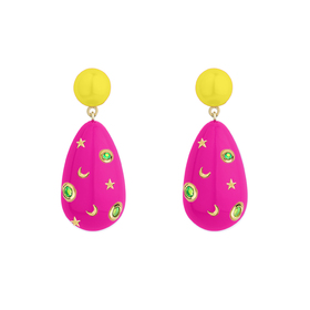 large earrings with pink and yellow enamel and crystals