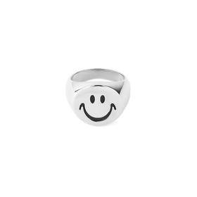 Silver signet ring with smiley face