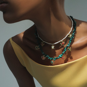 malachite necklace with crab pendants