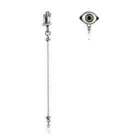 Asymmetric eye earrings made of hand-painted silver glass and pearls