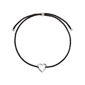 silver heart bracelet on a black thread