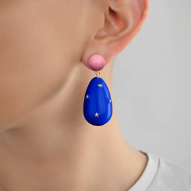 Large earrings with pink and blue enamel with stars