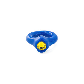 blue polymer clay ring with yellow crystal
