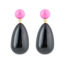 Large earrings with pink and black enamel
