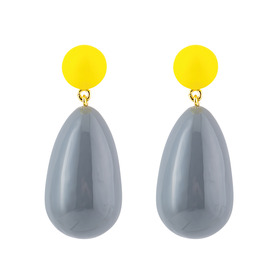 Large earrings with gray and yellow enamel