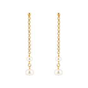 Gold-plated Long Pia Earrings with Pearls