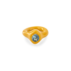 orange polymer clay ring with blue crystal