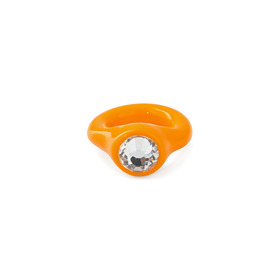 orange polymer clay ring with transparent crystal