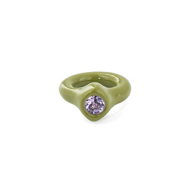 olive polymer clay ring with purple rhinestone
