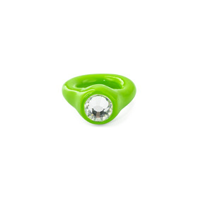 light green polymer clay ring with transparent crystal