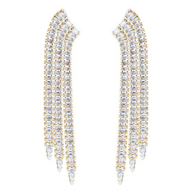 Golden earrings with long crystal track pendants