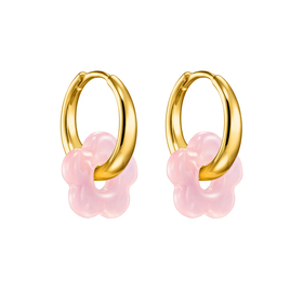 Mini Bloom Freedom Gold-Pink. Golden earrings with pink flowers