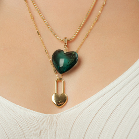 Gold-tone necklace with a heart lock pendant