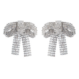 Silver-tone bow earrings with crystals