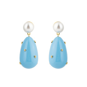Gold-plated earrings with blue pendants and stars