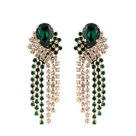 braided chandelier earrings with emerald crystals