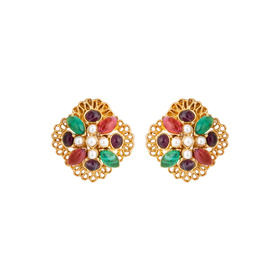Gold-plated clips with colored stones