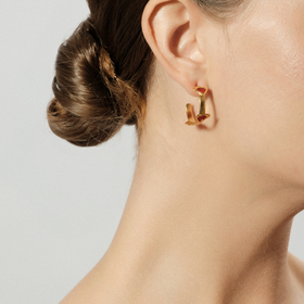 Gold-plated hoop earrings with red enamel