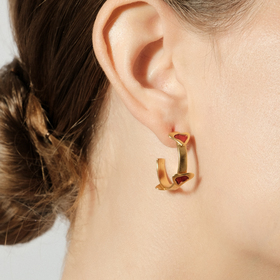 Gold-plated hoop earrings with red enamel