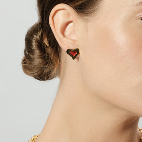 Gold-plated stud earrings with red enamel