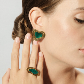 Gold-plated large stud earrings with turquoise enamel