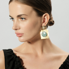 Gold-plated earrings with pink quartz and jadeite