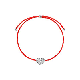 Red Heart Thread Bracelet with silver pendant and zirconium