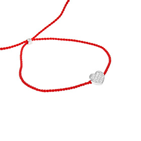 Red Heart Thread Bracelet with silver pendant and zirconium