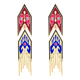 Silver Gilded Morocco Carpet Earrings with Pink and Blue Enamel