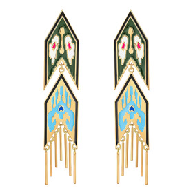 Silver Gilded Morocco Carpet Earrings with Green and Turquoise Enamel