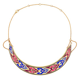 Silver gilded Morocco choker with pink and blue enamel