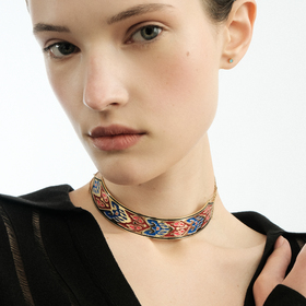 Silver gilded Morocco choker with pink and blue enamel