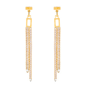 Golden Elongated Track Earrings with Square Cubic Zirconia