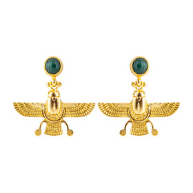Gold-tone earrings "scarab" with green stones