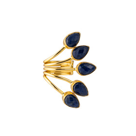 gold-tone cuff ring with five dark blue stones