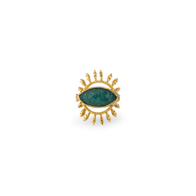 Gold-tone ring with dark green stone