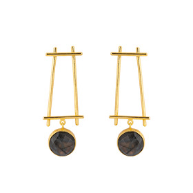 gold-tone earrings with dark green stone