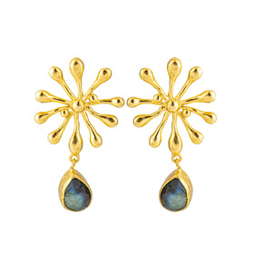 gold-tone rays earrings with olive stone