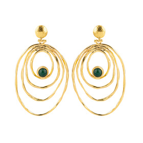 Gold-plated earrings with rings and green stones