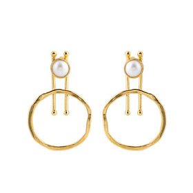 Gold-tone earrings with pearl and circles
