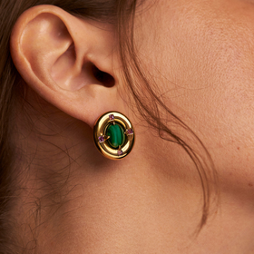 Small gold-plated earrings with malachite and amethysts
