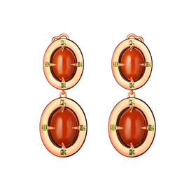 Double gold-plated silver earrings with carnelian and chrysolites