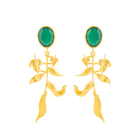 Gold-plated UBUD earrings with green stones