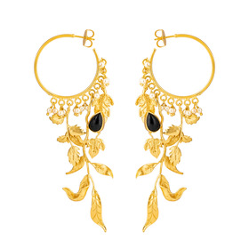 Gold-plated Ubud hoop earrings with natural onyx inserts